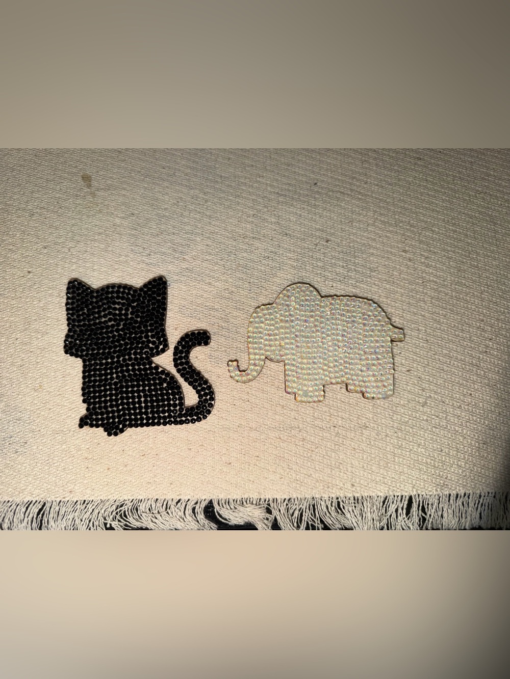 Hand Bedazzled Black Cat and White Elephant Small Wood Decor